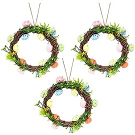 3 x Rustic Wooden Easter Egg Door Hanging Wreaths (19cm x 19cm)