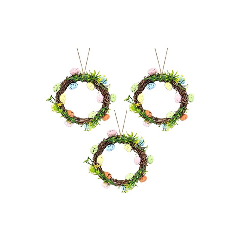 3 x Rustic Wooden Easter Egg Door Hanging Wreaths (19cm