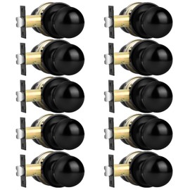 Probrico Round Ball Interior Door Knobs, Passage Door Knobs for Hall Closet Keyless Door Handles, Matte Black Finished, 10 Pack