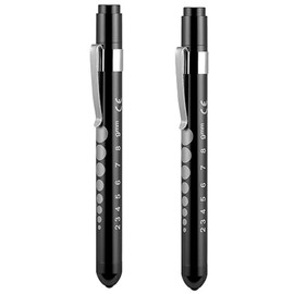 2 PCS Mini Pen Torch Light with Pupil Gauge Ruler Detector, Diagnostic Tool Medical Pen Lamp, Mini Reusable LED Penlight Flashlight for Home Outdoor Hospital Emergency, 1 White+ 1 Yellow