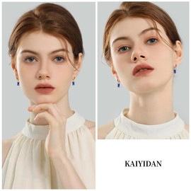 Gold/Silver Hoop Earrings For Women Set hypoallergenic,18K Gold Plated 925 Sterling Silver Posts Sapphire Blue Zircon Small Huggie Hoop Dangle Earrings,Cute Tiny Cartilage Earings Jewelry Gifts.