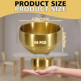 Roucerlin 10 Pack Thick Gold 304 Stainless Steel Bowls 4.7 Inch, 13.5 Oz Double Wall Insulated Metal Rice Bowls Set, Ice Cream Salad Soup Sauce Bowl, Kitchen Serving Small Bowls for Side Dishes