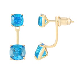 Crystal Pearl Earrings Stud Earrings for Women, 18K Gold Plated Front Back Earring Jackets Two Tone Zircon Adjustable Drop Earring Jewelry, Brass, No Gemstone