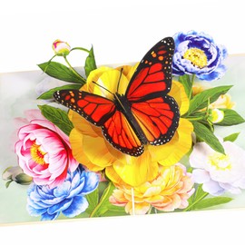Pop Up Flower Card, Greeting Card, Butterfly and Pink Peony Flower 3D Pop Up Card 6"x 8", Mother's Day Pop Up, Anniversary, Birthday, Valentine's Day Card, Wife, Grandma