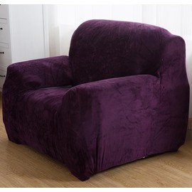 vctops 1-Piece Velvet Plush Stretch Chair Sofa Slipcover Soft Fuzzy Fluffy Armchair Covers Non-Slip Furniture Protector with Elastic Bottom for Kids, Pet (Purple,Chair)