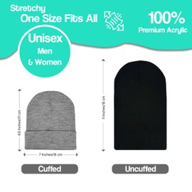 Thick Winter Beanie for Men Women Stretchy Thermal Knit Premium Cuffed Hat Skull Cap Toboggan (US, Alpha, One Size, Black (2-Pack))