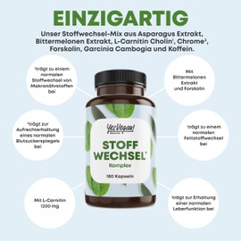 Yes Vegan® Metabolism Capsules (180 Capsules) with Choline, Zinc, L-Carnitine, Chrome, Caffeine Capsules - Vegan Metabolism Formula