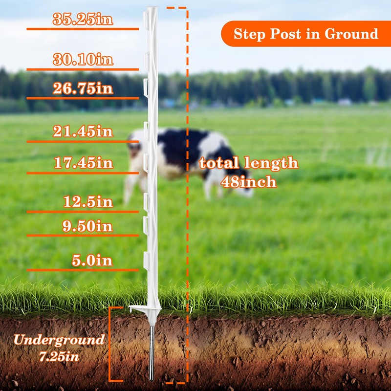 Zoiut 25 Pack Electric Fence Posts,48 Inch/4FT Step-in Plastic Posts
