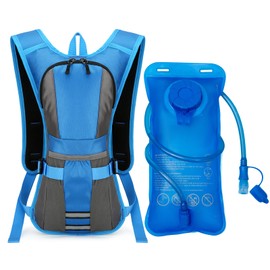 MSTOKIN Hydration Backpack with 2L Water Bladder,Insulated Hydration Pack,Small Hiking Water Backpack for Kids Women and Men,Lightweight Hydro Water Pack Bag Running Cycling Biking (Blue/Grey)