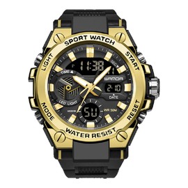 KXAITO Men's Watches Sports Outdoor Waterproof Military Watch Date Multi Function Tactics LED Alarm Stopwatch (3311 Gold)
