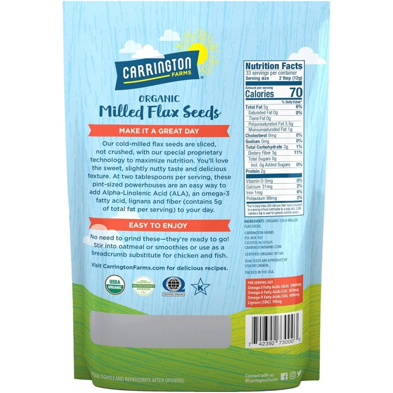 Carrington Farms Organic Milled Flax Seed 14 Ounces Gluten Free
