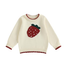 Toddler Strawberry Sweater Baby Girl Winter Clothes Strawberry Knit Pullover Long Sleeve Knit Sweater Fall Outfits (Red, 12-18 Months)