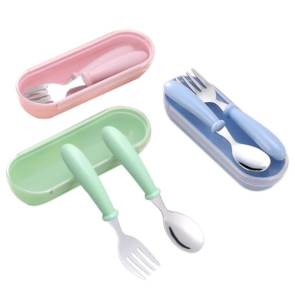 3 Toddler Fork and Spoon Sets, Safe Baby Tableware Kids