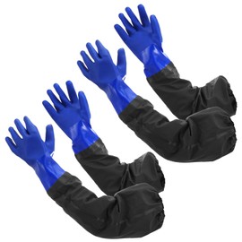 2 Pairs Long Waterproof Rubber Gloves, Pond Gloves, 25.2" Shoulder Length Insulated PVC Coated Chemical Resistant Glove Reusable, Resist Acid, Alkali&Oil, Machinery, Industry, Fishery, Aquarium Glove