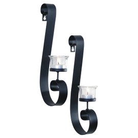 Art Maison Black Wall Sconce Candle Holder, Glass & Metal Wall Decor for Living Room, House Sconce 2"x12", Hanging Candle Sconces Wall Decor Set of 2