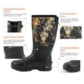 Ubon Men's Waterproof Neoprene Rain Boot Insulated Rubber Boots for Mud Work, Hunting, Fishing and Gardening with Adjustable Mid Calf, Camo, Size 10