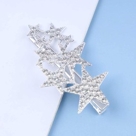 Allereya Rhinestone Star Hair Clip Crystal Wedding Hair Clip Barrette Silver CZ Cluster Star Head Clip Headwear Crystal Star Hair Clip Bridal Hair Accessories for Women and Girls (Silver)