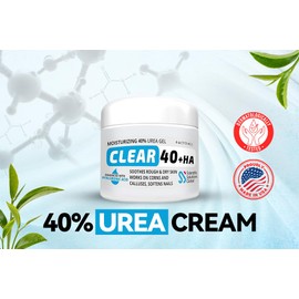 Urea 40% + 1% Hyaluronic Acid (4oz) | Softens Cracked Heels & Dry Skin Urea Cream 40 Percent for Feet Maximum Strength - Infused w/ Tea Tree & Coconut Oil | Callus & Corn Treatment | Made in USA