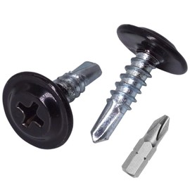 SKIR'CO (Pack of 150) Painted 4.2 x 16 mm Self Drilling Screws, Phillips Modified Truss Head, Tapping Screw, Flat Head (150, Jet Black RAL 9005)