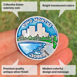 The Achieve Mint 2 Months Sober Token | Two Month Sobriety Chip | Non-AA, Non-Religious Medallions for Men and Women Celebrating Sobriety