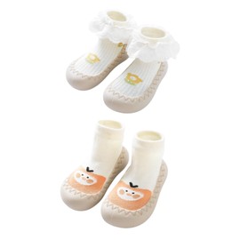 BEHELE Baby Toddler Non-skid Sock Shoes Non Slip Floor Slipper for Boys Girls First Walking 2 Pairs (Style6, 12 Months)