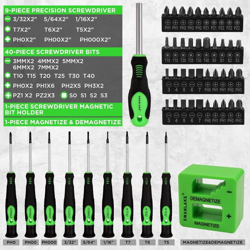 SWANLAKE 86PCS Magnetic Screwdriver Set,Includes Slotted/Phillips/Torx Mini Precision Screwdriver, Replaceable