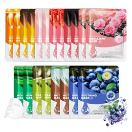 20 Pack Sheet Face Masks,Hydrating Facial Mask Set,Non-sticky Facial Sheet Masks Bulk,Long-lasting Moisturizing Facemasks,Birthday Party Spa Gift for Women and Men 12