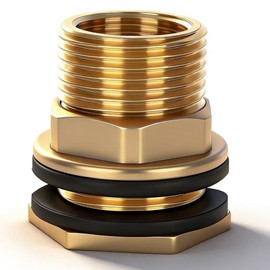 FASSME Female 1/2" NPT and Male 3/4" MHT, Water Tank Connector Theaded Bulkhead Fitting, Soild Lengthened Lead-Free Brass with 2 Watewrproof Gasket for Water Towers, Etc