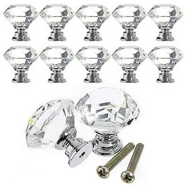 AKORD Crystal Drawer Pull Furniture Handle with Screw, Pack of 10