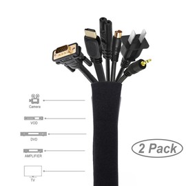 Cable Management Sleeve, JOTO Cord Management System for TV/Computer/Home Entertainment, 40 inch Flexible Cable Sleeve Wrap Cover Organizer, 2 Piece – Black