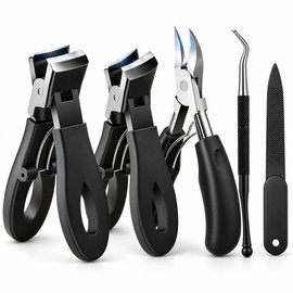 5-Piece Stainless Steel Toenail Clipper Set – Wide Jaw & 45° Angled Nail Nippers with Nail File and Cuticle Tools for Thick Toenails