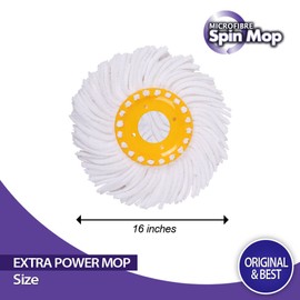 White Magic Extra Power Microfibre Mop Head – Advanced Microfibre Technology, Cleans All Hard Floor Surfaces, Durable, Chemical-Free Cleaning, 39cm Diameter