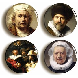 REMBRANDT BADGE BUTTON PIN SET (Size is 1inch/25mm diameter) ART DUTCH MASTER
