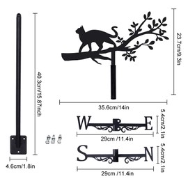SUPERDANT Cat Weather Vane Cat on Branches Metal Weathervane animal Wind Vanes Weathercock Decorative Wind Direction Wind Vanes Signs for Farmhouse Outdoor Garden Lawn Roof Paddock Decoration