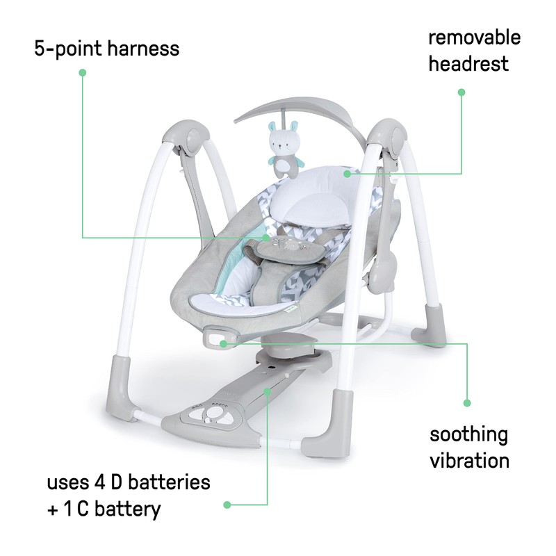 Ingenuity ConvertMe 2-in-1 Compact Portable Automatic Baby Swing & Infant