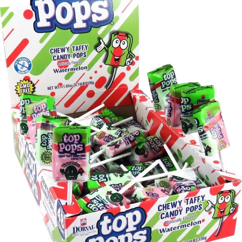 Taffy Pop Tops Candy 48 Count Box Assorted Flavors -