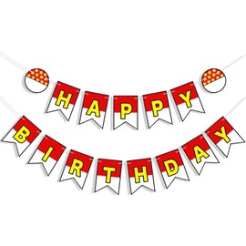Cartoon Red White Yellow Happy Birthday Party Banner, Ultra-Thick Premium Paper Garland Decoration with Adjustable Spacing, Ideal for Kids' Birthday Party Hanging Sign and Event Decoration Supplies
