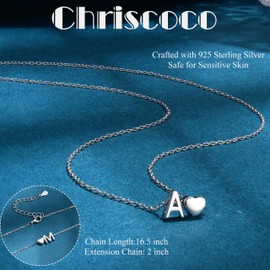 Chriscoco 925 Sterling Silver Necklaces for Women 16+2 Inch Heart Necklace Initial F Letter Necklace for Women Girls Birthday with Jewellery Box