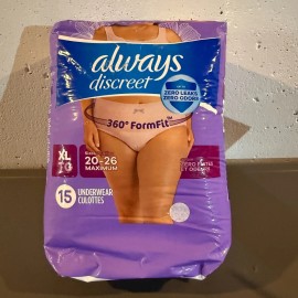 Always Discreet Underwear Form Fit for Sizes 20-26 Size XL 15 Count Sealed