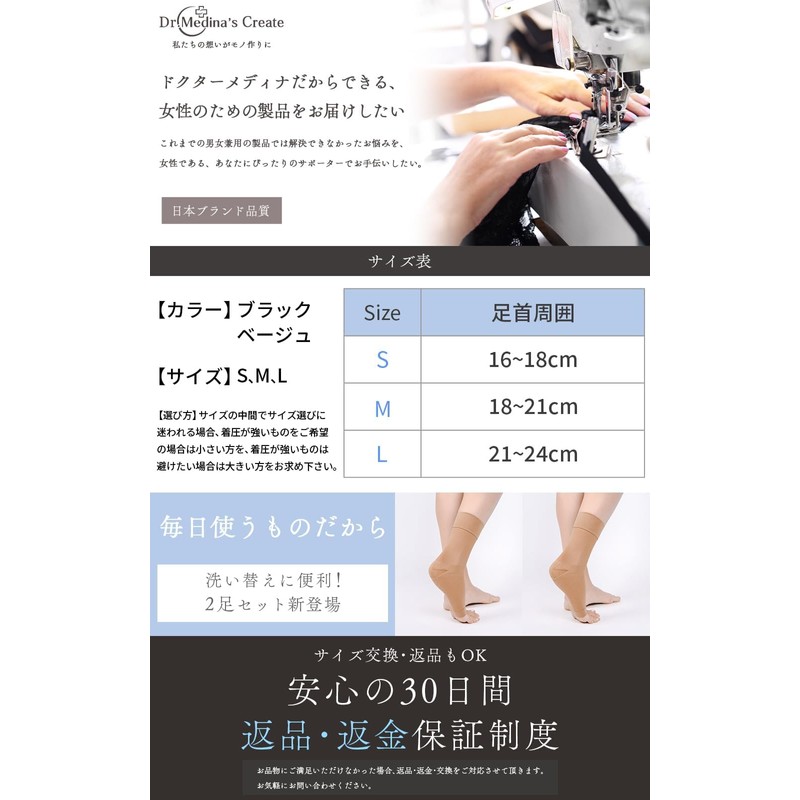 Dr.Medina (ドクターメディナ) 足首サポーター 足首 サポーター 足底 足裏 アーチ サポーター 女性用