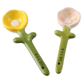 hobbyme Sunflowers Measuring Spoons and Cups Set, Cute Ceramic Measuring Spoons, Baking Sunflowers Measuring Spoon with Holder for Milk Powder Sugar Salt Wet Dry Ingredients