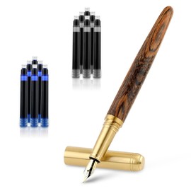 Amaxiu Wooden Fountain Pen Fine Point, Handcrafted Luxury Fountain Pen with 12 Pcs 2.6 mm Ink Cartridges Vintage Wood Fountain Pen Journaling Pen for Business Calligraphy Gifts(B)