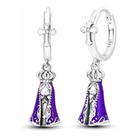 Plata 925 Factory Arracadas Plata 925 Con Dije De Virgencita, Aretes Virgen