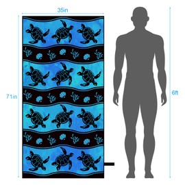 Oversized Microfiber Beach Towel Thin, Black Blue Turtle Double Sided Printed Towel, Large Soft Sand Free Quick Dry Compact Towels for Adults Men Women, Summer Swim Lake Beach Pool Bath, 35"x71"