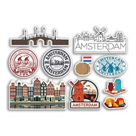 A5 Sticker Sheet Amsterdam Vinyl Stickers - City The Netherlands Landmarks Culture Stamp Holland Holiday Travel #78505