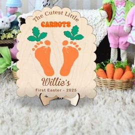 JsonShp DIY Easter Footprint Sign Board, The Cutest Little Carrots Mistletoes Sign, Easter DIY Craft, Baby Footprint Kit, Baby Gifts for Boys Girls, Easter 2025 Footprint Sign