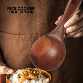 Tuperoymse Teak Wood Spoon Natural Solid Wood Rice Spoon Wooden Rice Paddle Serving Spoon Wooden Kitchen Utensils