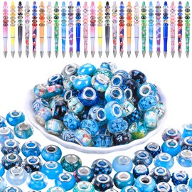 Victlov European Large Hole Beads Spacer Beads Charm Fairy Wands Beads Rhinestone Craft Beads for DIY Bracelet Jewelry Making (Lake Blue)