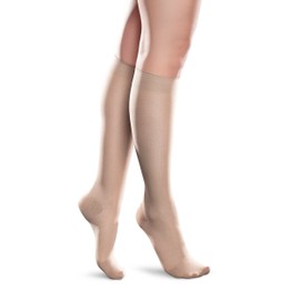 Sheer Ease Women's Scallop Patterned Knee High Support Stockings 15-20mmHg Mild Compression Nylons (Natural, Large Short)