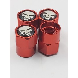 Unbranded Set of 4 Red Punisher Tire Valve Stem Caps For Car, Standard Fitting #115